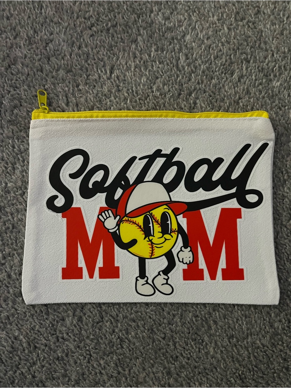 Softball Mom Zipper Pouch - Yellow & Red